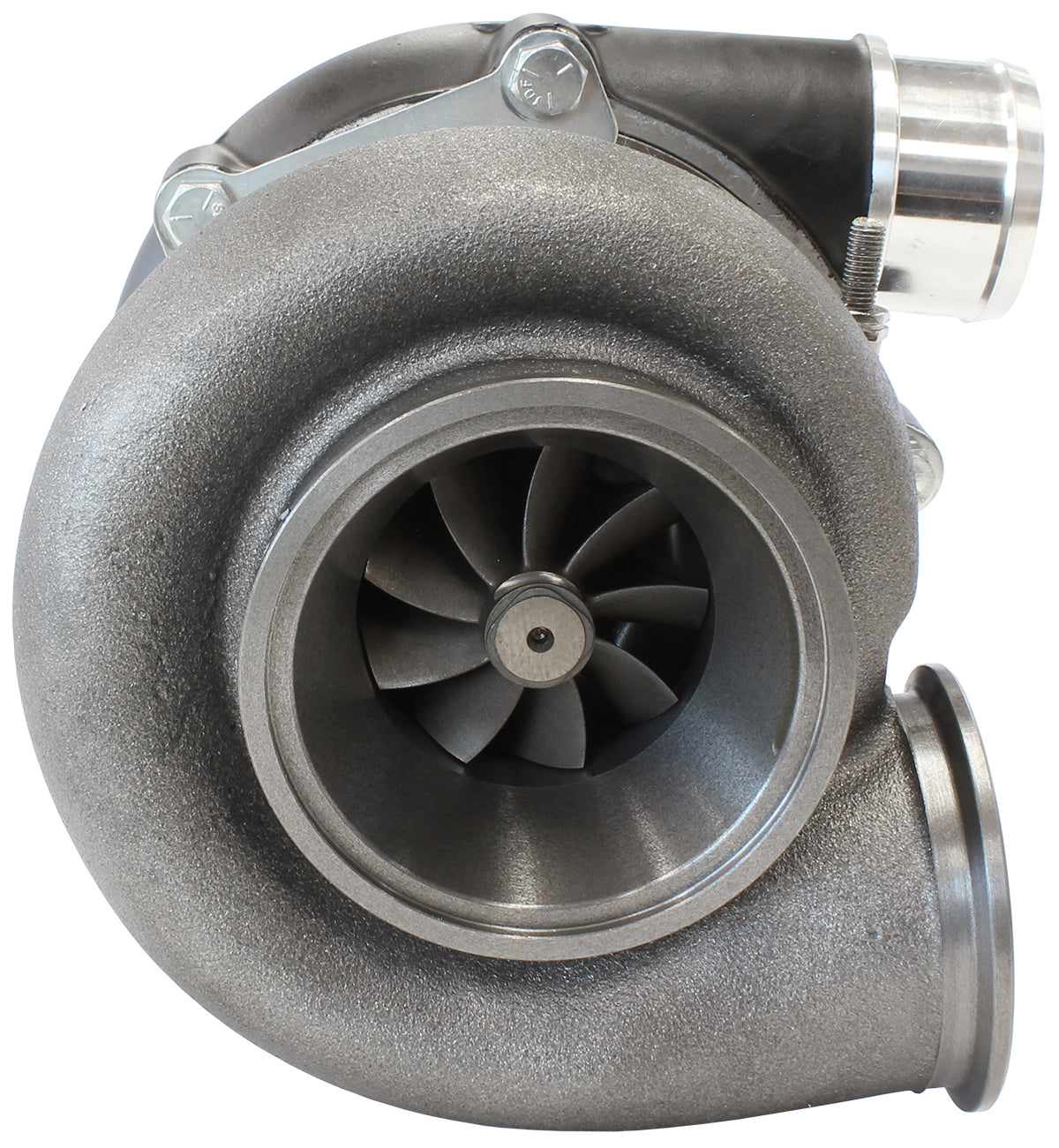 BOOSTED B5455 1.01 Reverse Rotation Turbocharger 660HP, Hi Temp Black Finish   External Wastegate, V-Band Inlet & Exhaust Flanges