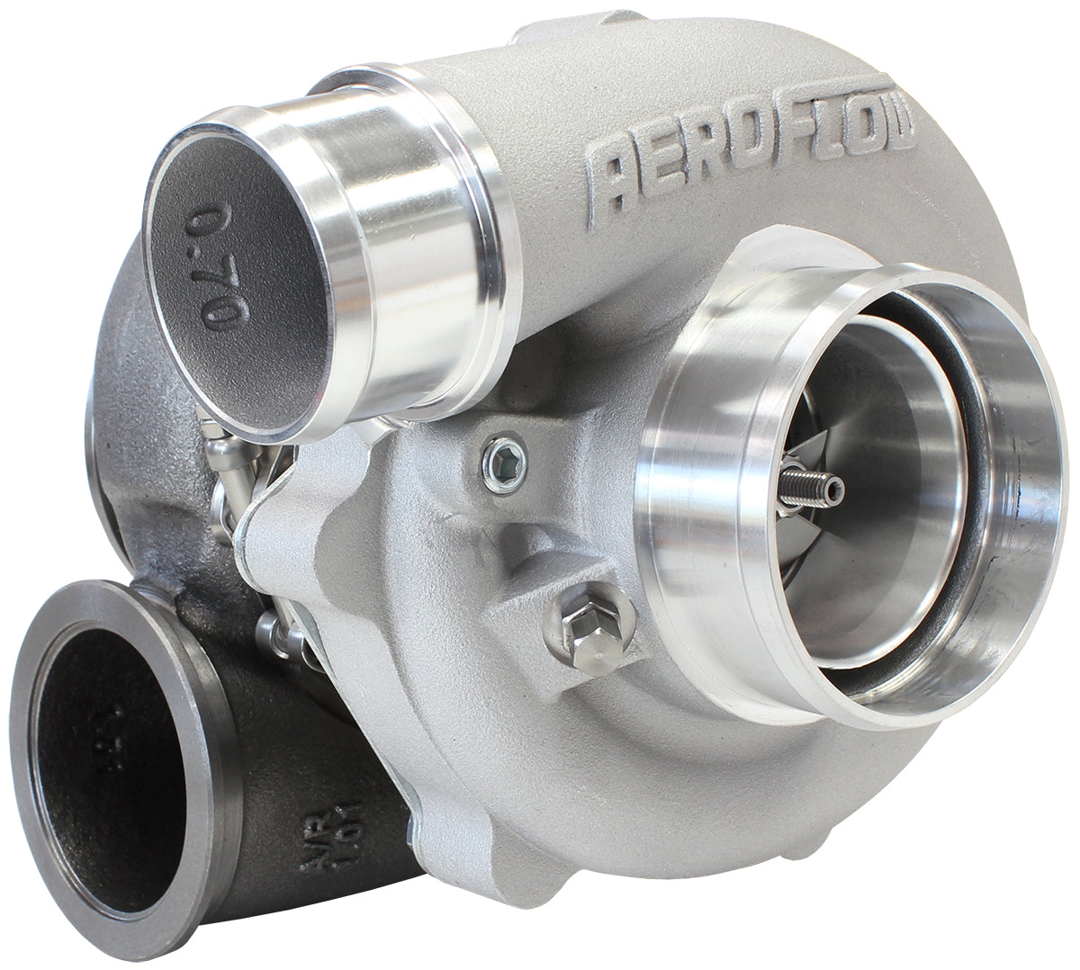 BOOSTED B5455 1.01 Reverse Rotation Turbocharger 660HP, Natural Cast Finish   External Wastegate, V-Band Inlet & Exhaust Flanges