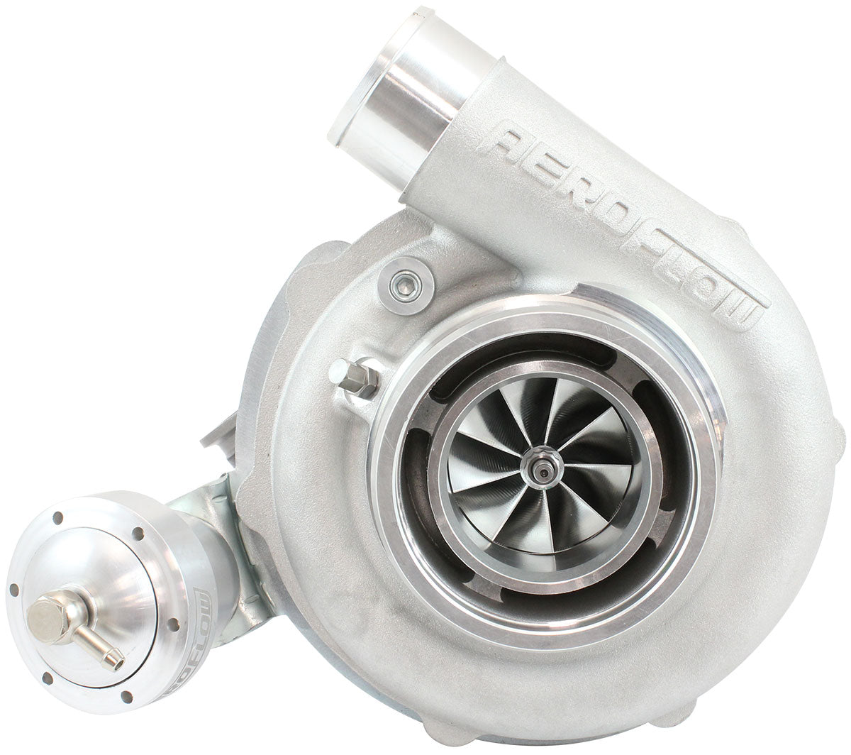 BOOSTED B5855.92 Reverse Rotation Turbocharger 770HP, Natural Cast Finish   Internal Wastegate, V-Band Inlet & Exhaust Flanges