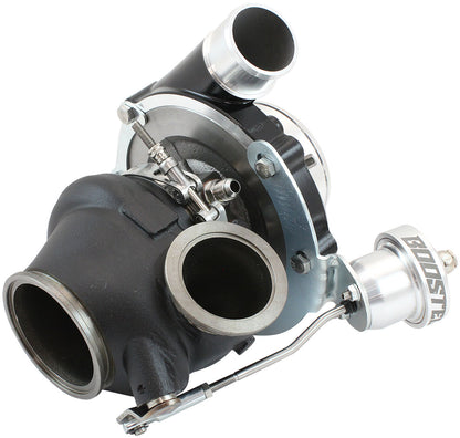 BOOSTED B5855.92 Reverse Rotation Turbocharger 770HP, Hi Temp Black Finish   Internal Wastegate, V-Band Inlet & Exhaust Flanges