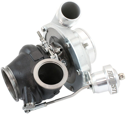 BOOSTED B5855.92 Reverse Rotation Turbocharger 770HP, Natural Cast Finish   Internal Wastegate, V-Band Inlet & Exhaust Flanges