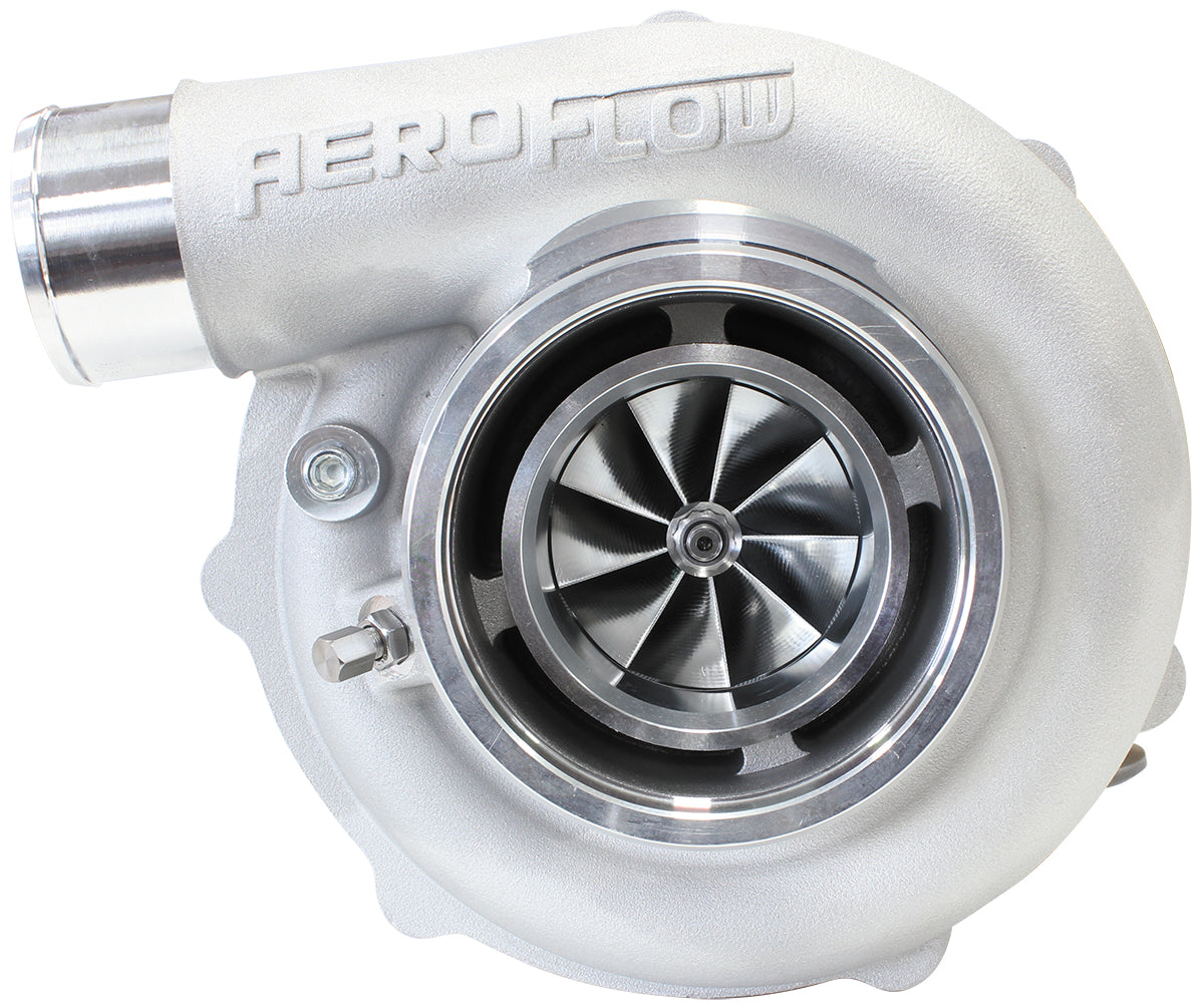 BOOSTED B5855 .83 Reverse Rotation Turbocharger 770HP, Natural Cast Finish   External Wastegate, V-Band Inlet & Exhaust Flanges