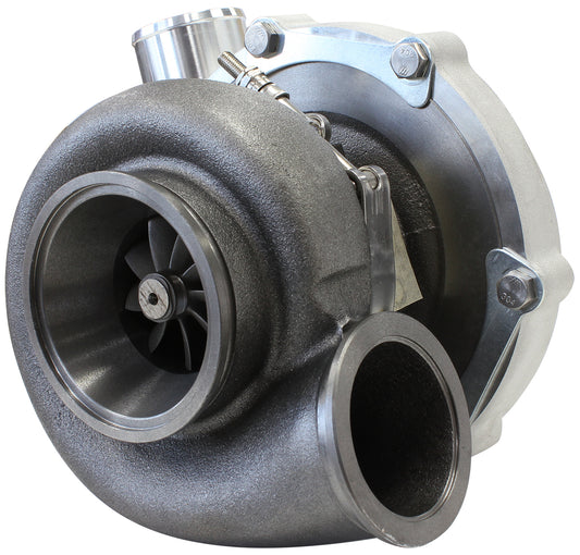 BOOSTED B5855 1.01 Reverse Rotation Turbocharger 770HP, Natural Cast Finish   External Wastegate, V-Band Inlet & Exhaust Flanges