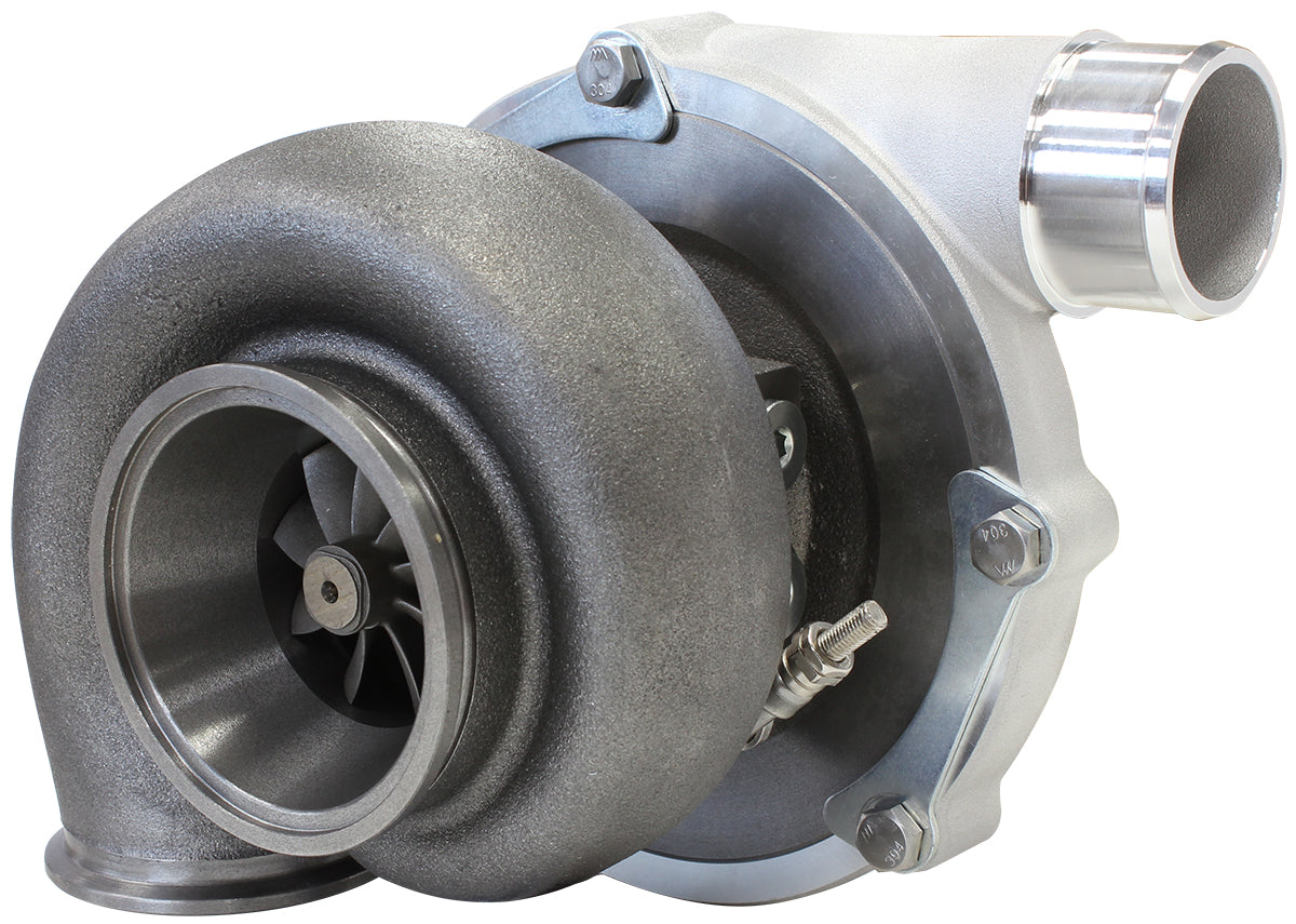 BOOSTED B5855 1.01 Reverse Rotation Turbocharger 770HP, Natural Cast Finish   External Wastegate, V-Band Inlet & Exhaust Flanges