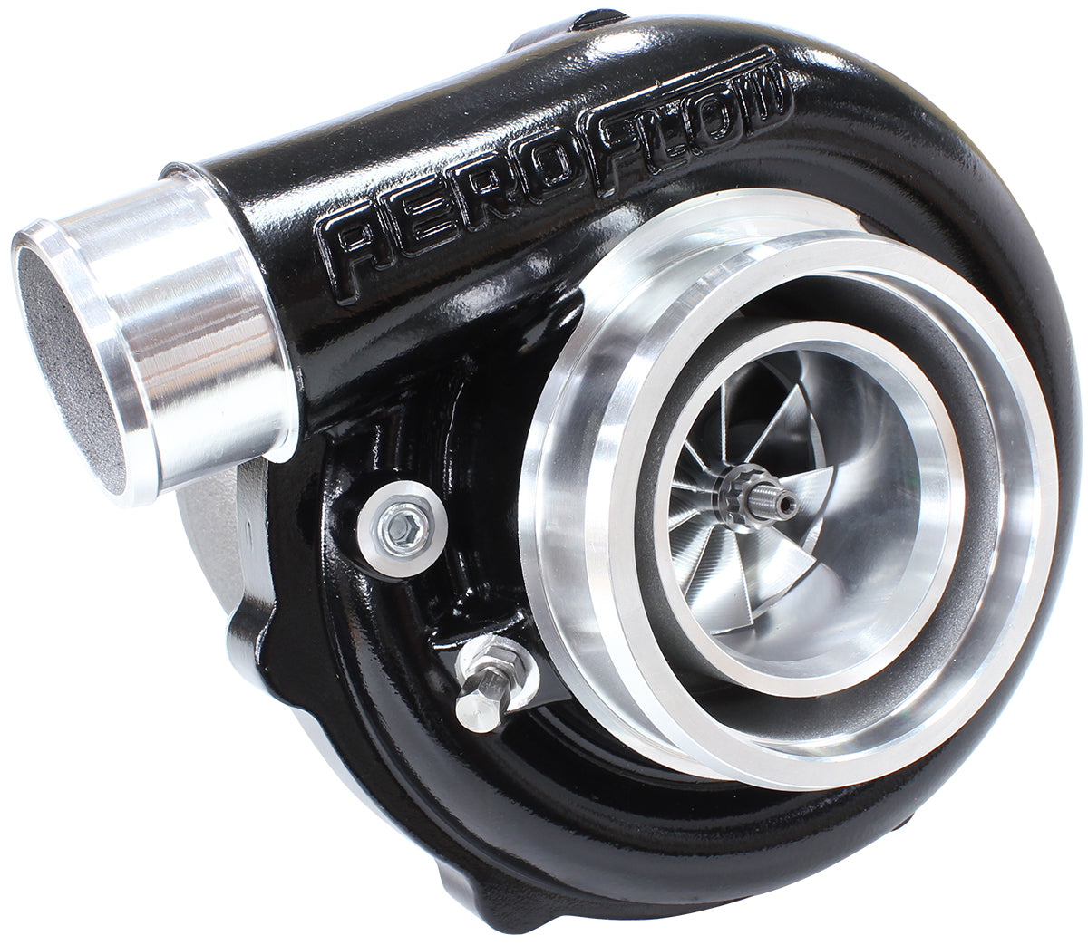 BOOSTED B5855 1.21 Reverse Rotation Turbocharger 770HP, Hi Temp Black Finish   External Wastegate, V-Band Inlet & Exhaust Flanges