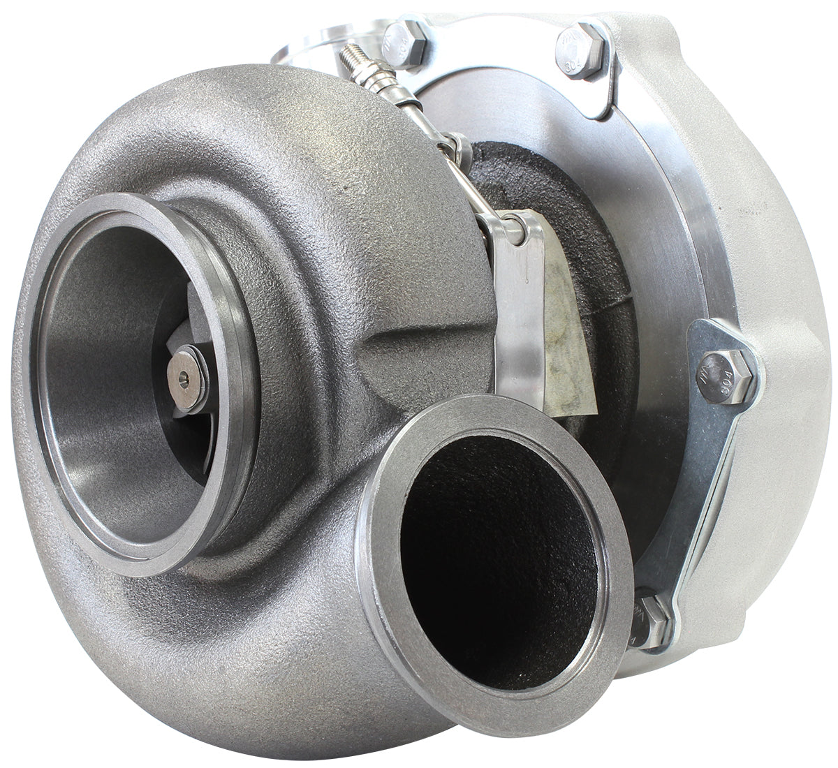 BOOSTED B5855 1.21 Reverse Rotation Turbocharger 770HP, Natural Cast Finish   External Wastegate, V-Band Inlet & Exhaust Flanges