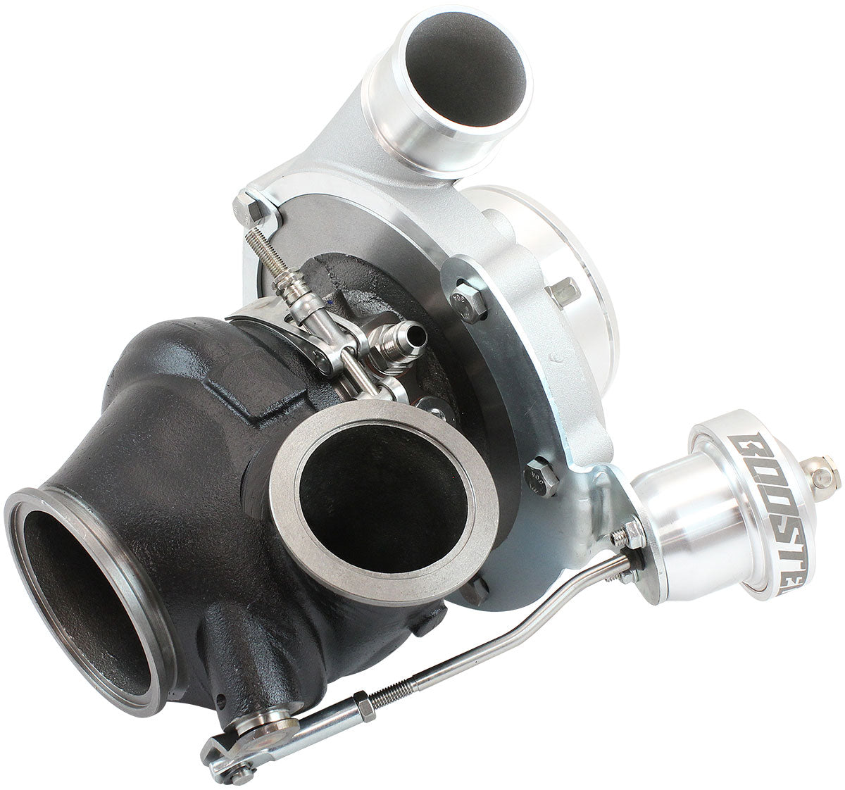 BOOSTED 6255.92 Reverse Rotation Turbocharger 900HP, Natural Cast Finish   Internal Wastegate, V-Band Inlet & Exhaust Flanges