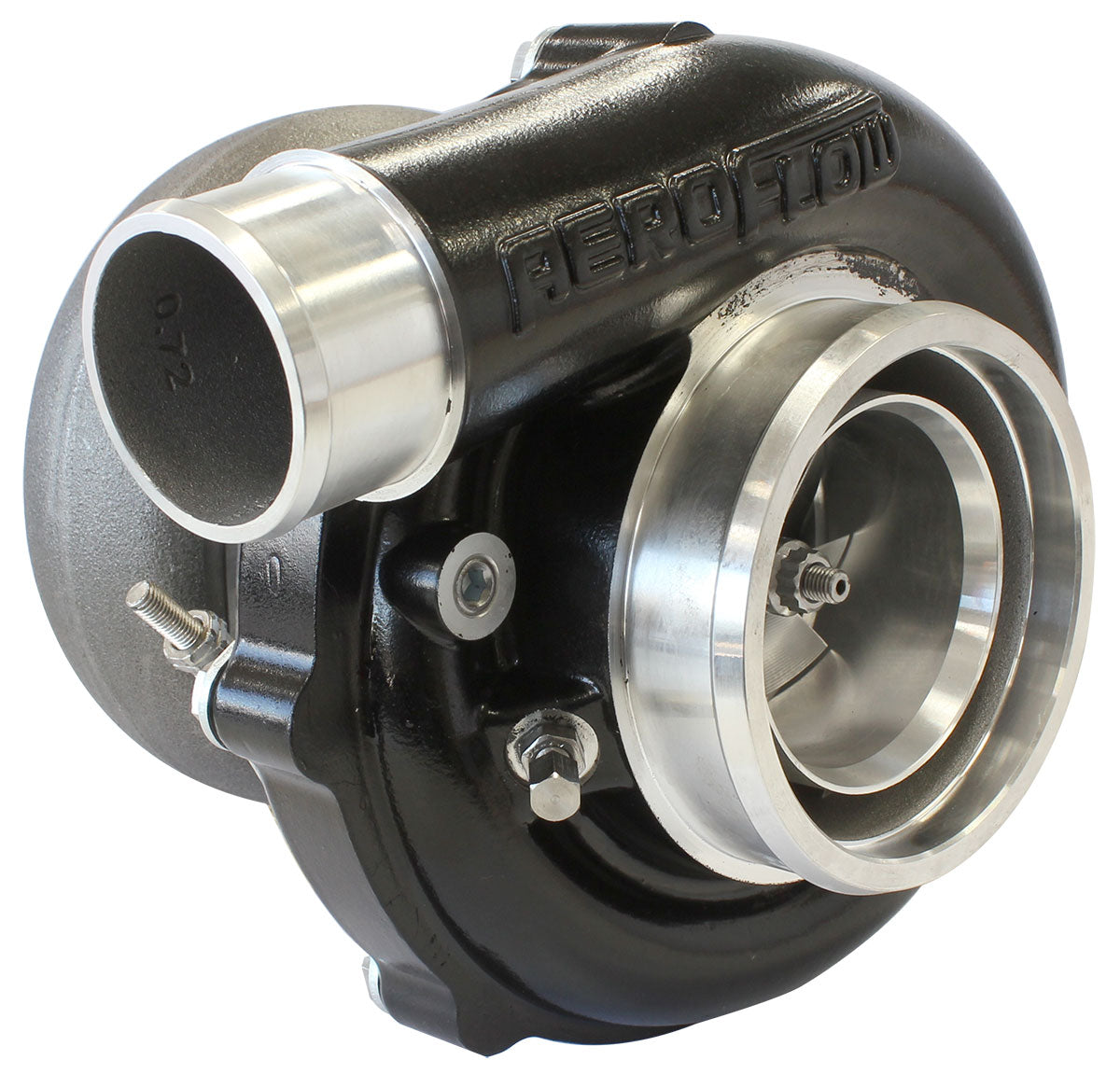 BOOSTED 6255 .83 Reverse Rotation Turbocharger 900HP, Hi Temp Black Finish   External Wastegate, V-Band Inlet & Exhaust Flanges
