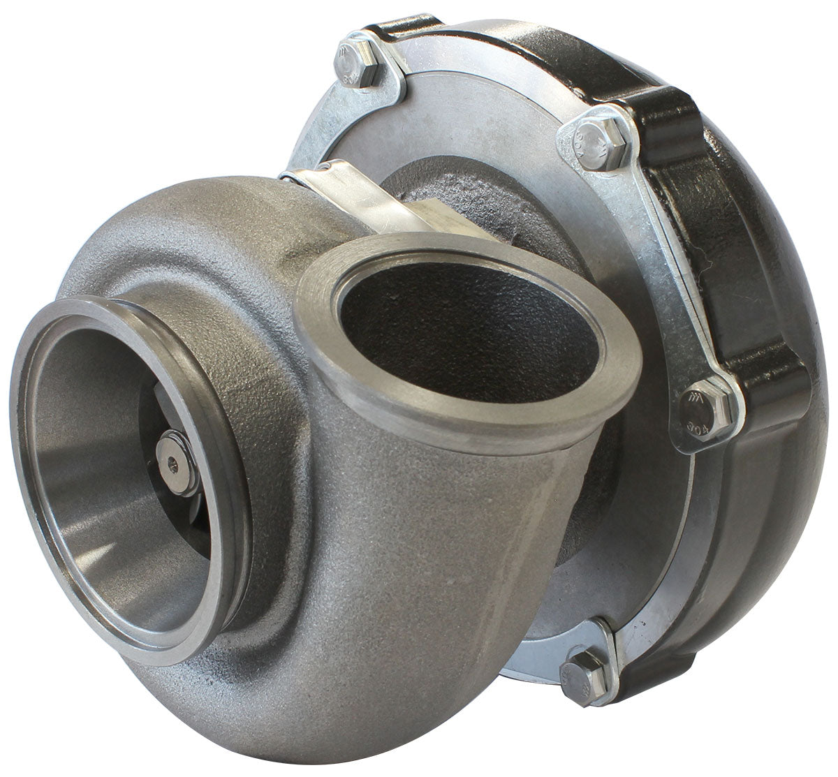 BOOSTED 6255 .83 Reverse Rotation Turbocharger 900HP, Hi Temp Black Finish   External Wastegate, V-Band Inlet & Exhaust Flanges