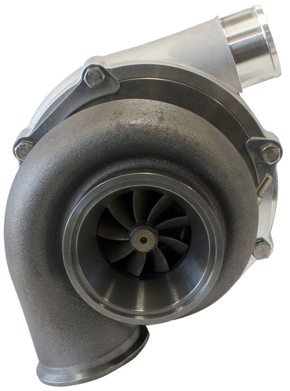 BOOSTED 6255 .83 Reverse Rotation Turbocharger 900HP, Natural Cast Finish   External Wastegate, V-Band Inlet & Exhaust Flanges