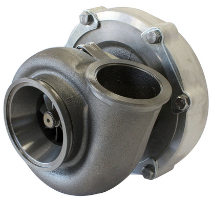 BOOSTED 6255 .83 Reverse Rotation Turbocharger 900HP, Natural Cast Finish   External Wastegate, V-Band Inlet & Exhaust Flanges