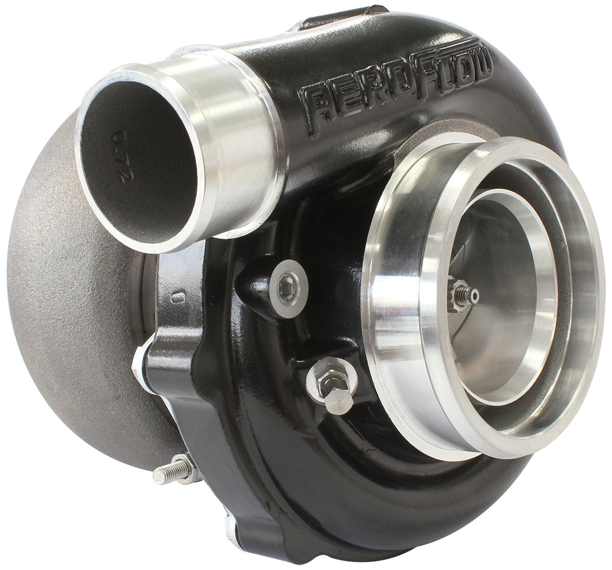 BOOSTED 6255 1.01 Reverse Rotation Turbocharger 900HP, Hi Temp Black Finish   External Wastegate, V-Band Inlet & Exhaust Flanges
