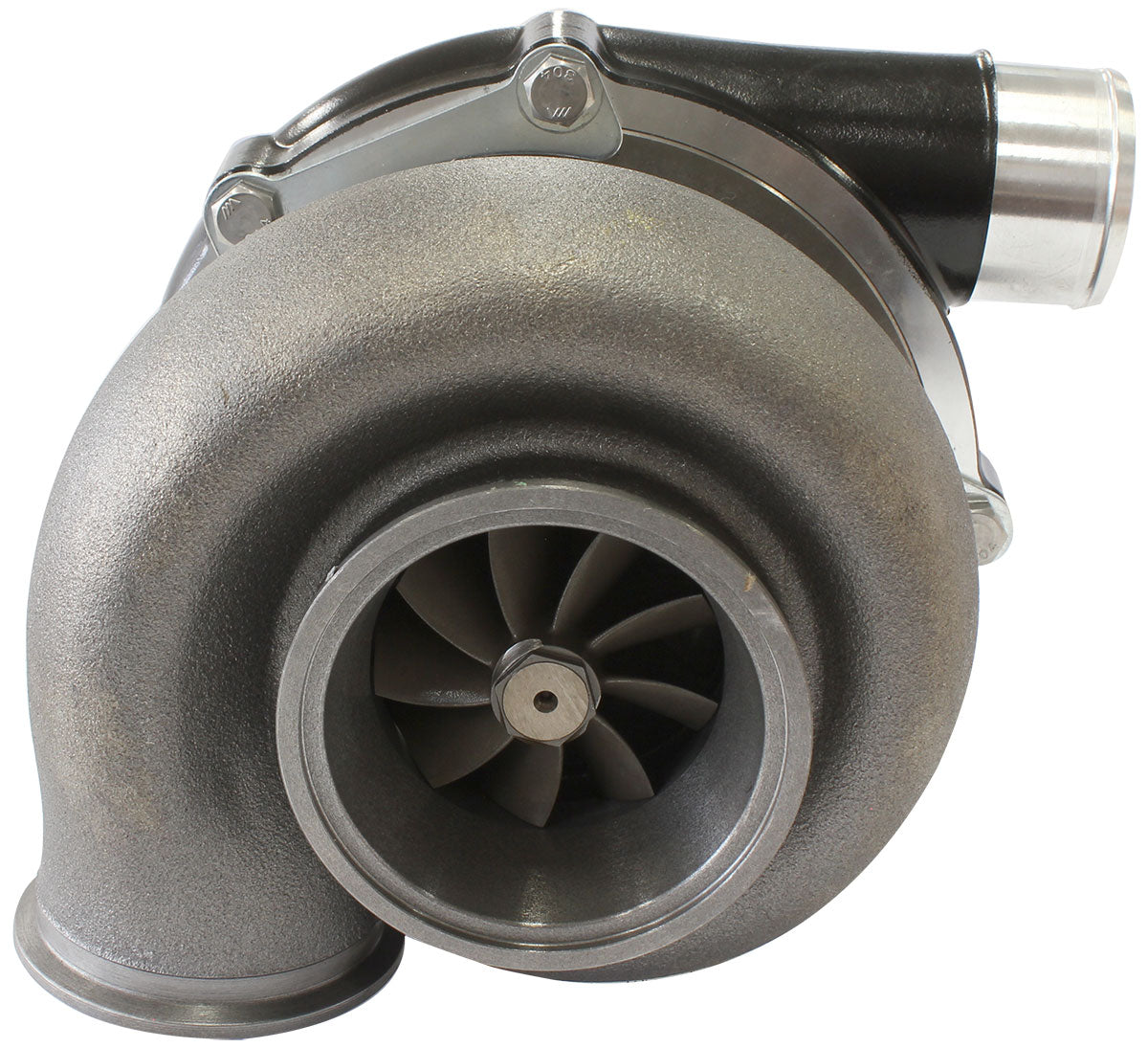 BOOSTED 6262 .83 Reverse Rotation Turbocharger 900HP, Hi Temp Black Finish   External Wastegate, V-Band Inlet & Exhaust Flanges
