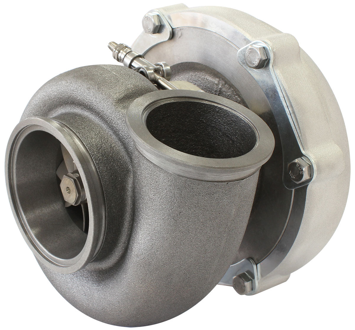 BOOSTED 6262 .83 Reverse Rotation Turbocharger 900HP, Natural Cast Finish   External Wastegate, V-Band Inlet & Exhaust Flanges.