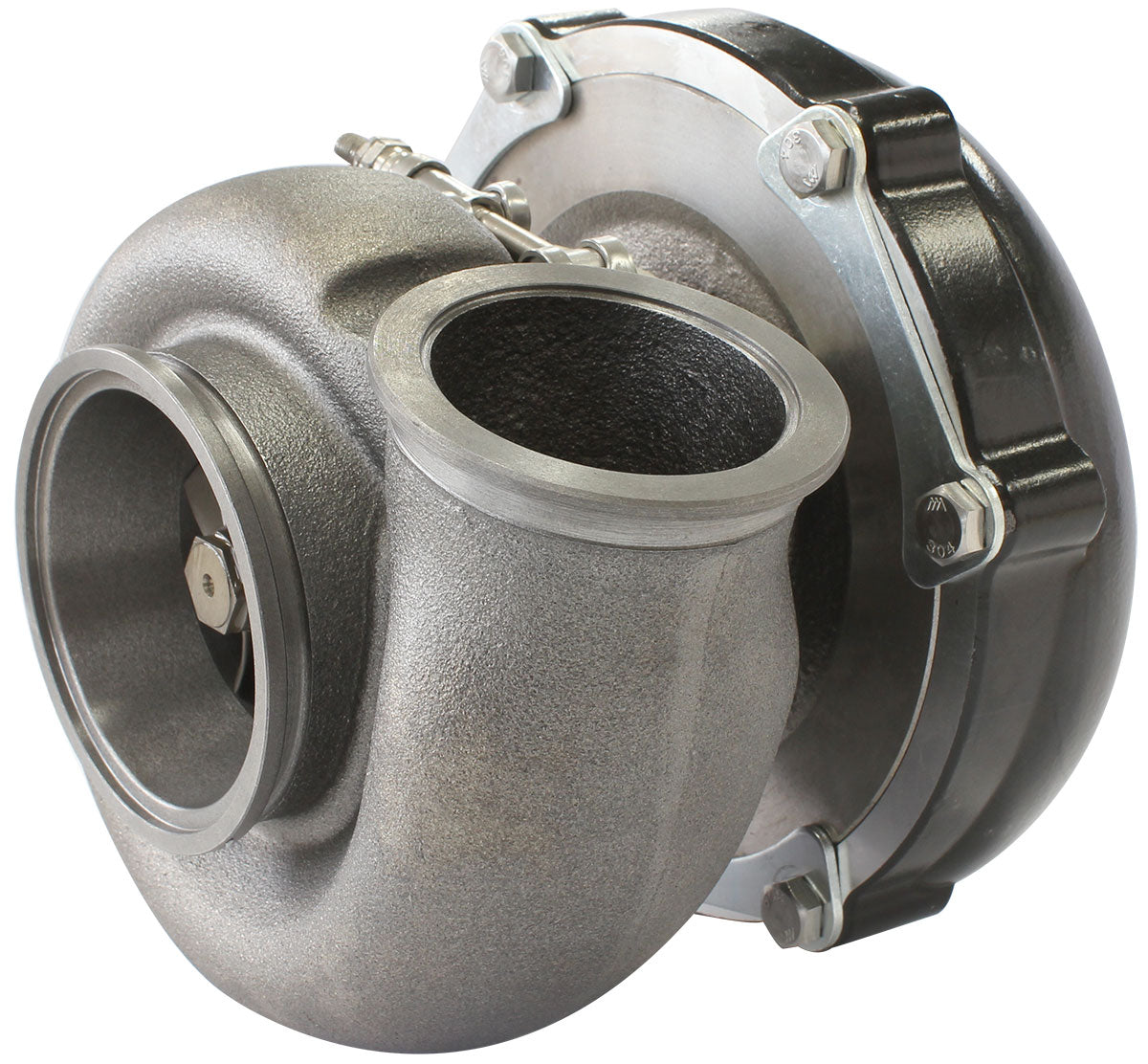 BOOSTED 6262 1.01 Reverse Rotation Turbocharger 900HP, Hi Temp Black Finish   External Wastegate, V-Band Inlet & Exhaust Flanges