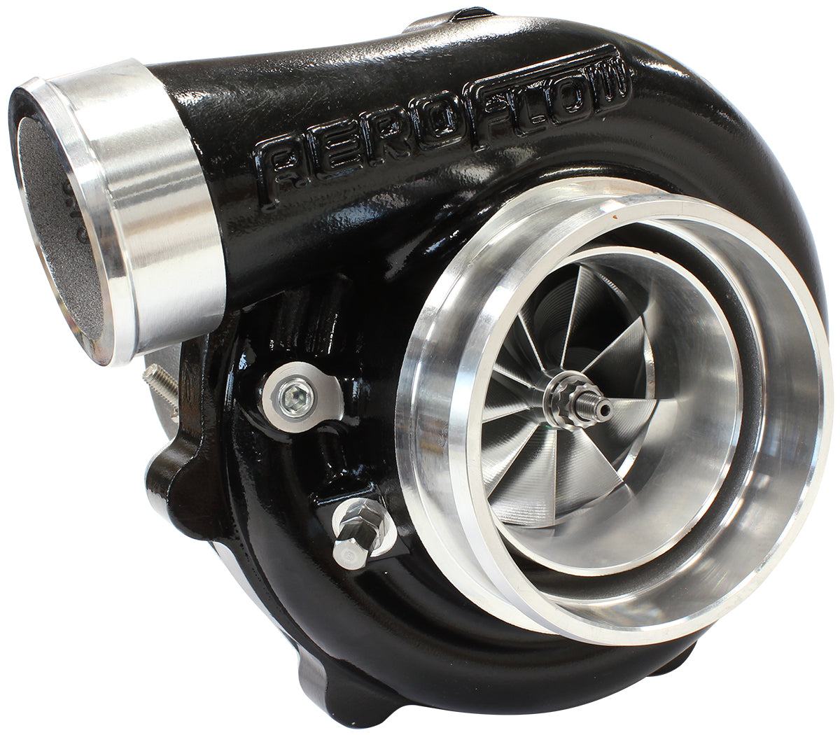 BOOSTED 6862 .83 Reverse Rotation Turbocharger 1050HP, Hi Temp Black Finish   External Wastegate, V-Band Inlet & Exhaust Flanges