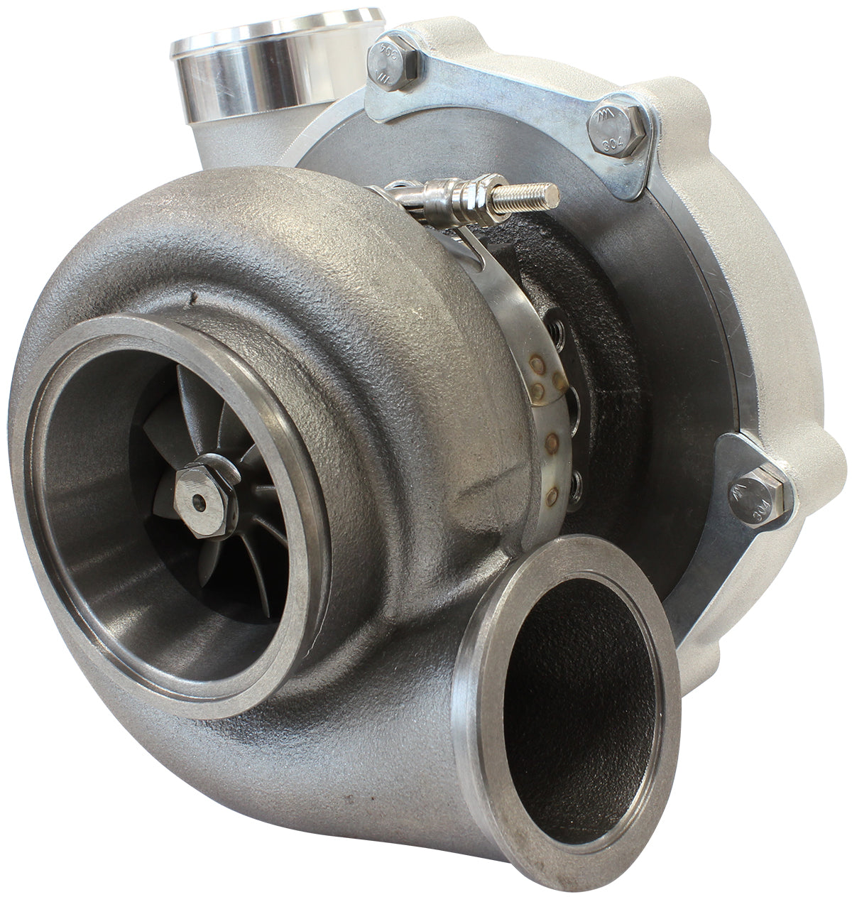 BOOSTED 6862 .83 Reverse Rotation Turbocharger 1050HP, Natural Cast Finish   External Wastegate, V-Band Inlet & Exhaust Flanges