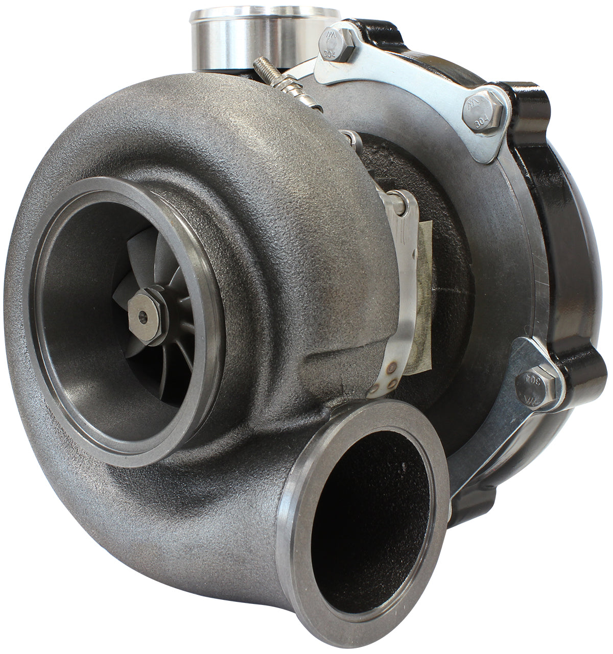 BOOSTED 6862 1.21 Reverse Rotation Turbocharger 1050HP, Hi Temp Black Finish   External Wastegate, V-Band Inlet & Exhaust Flanges