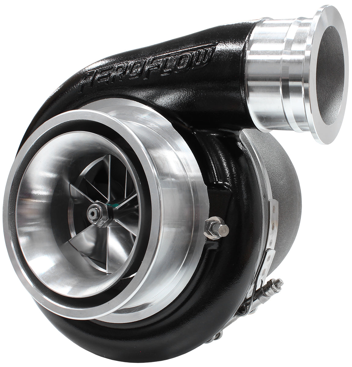 BOOSTED 8888 T4 1.25 Turbocharger 1600HP, Hi Temp Black Finish   External Wastegate, T4 Twin Entry Inlet Flange, V-Band Exhaust Flange
