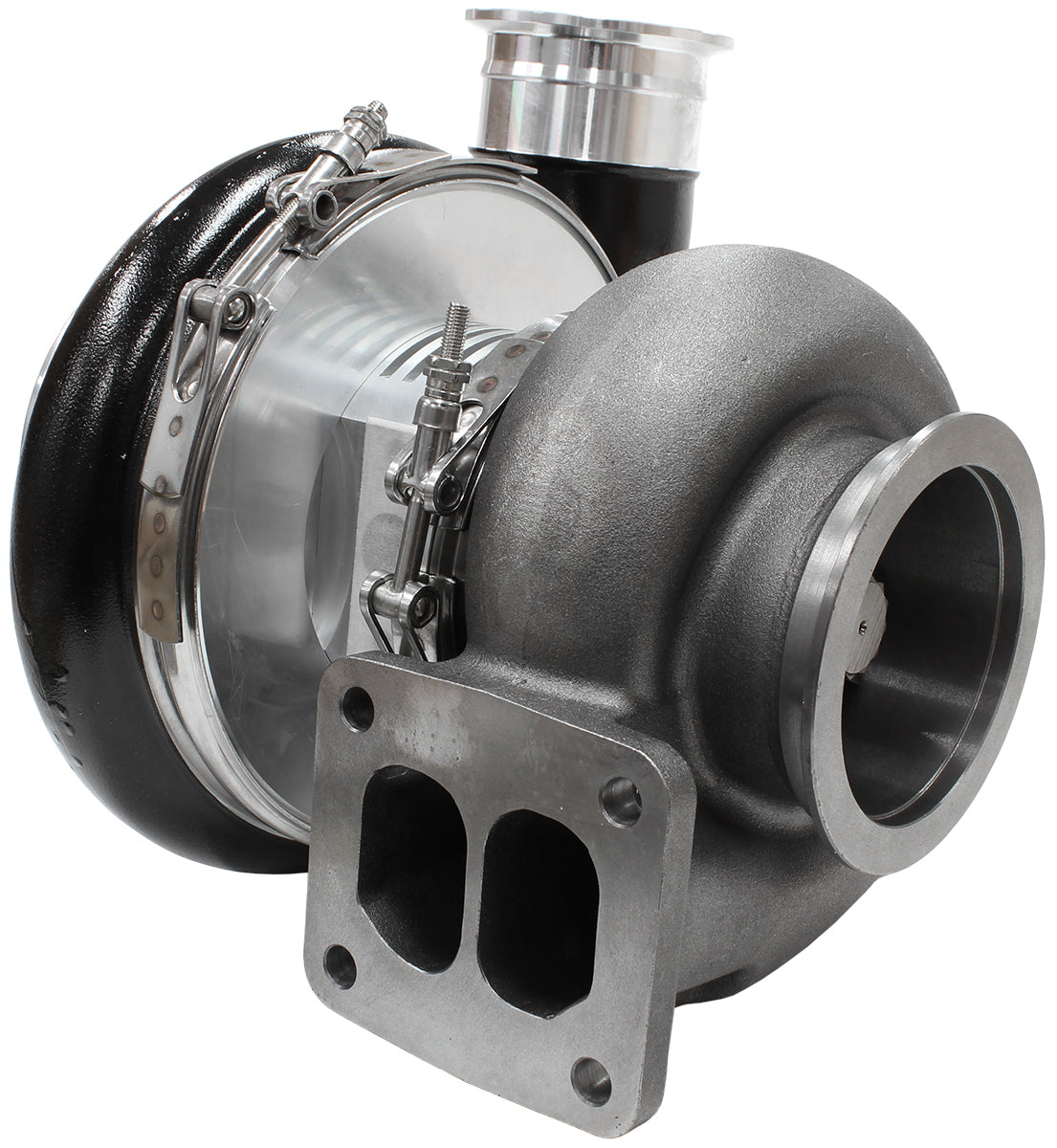 BOOSTED 8888 T4 1.25 Turbocharger 1600HP, Hi Temp Black Finish   External Wastegate, T4 Twin Entry Inlet Flange, V-Band Exhaust Flange