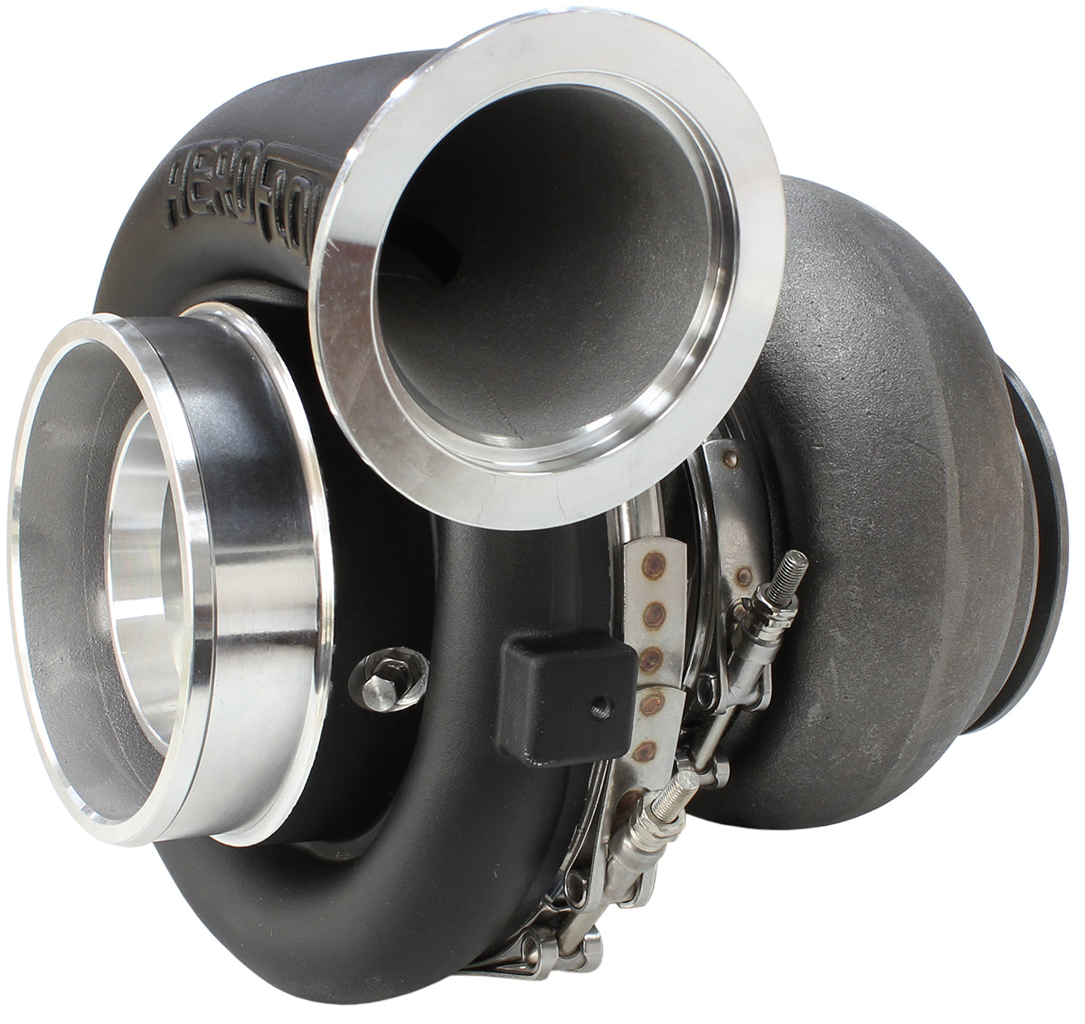 BOOSTED 7675 T4 1.15 Turbocharger 1120HP, Hi Temp Black Finish   External Wastegate, T4 Twin Entry Inlet Flange, V-Band Exhaust Flange