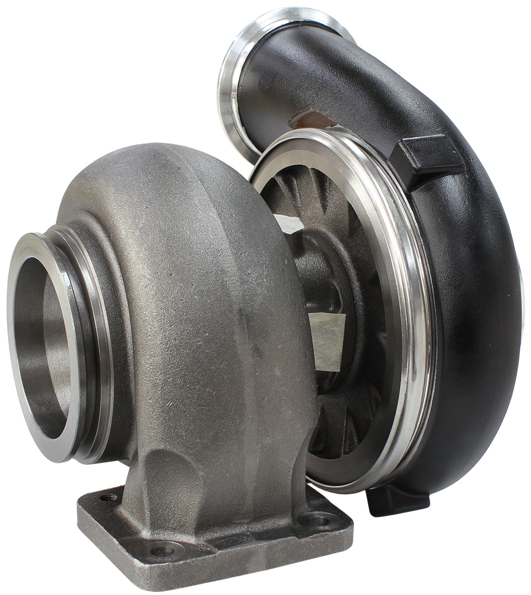 BOOSTED 7675 T4 1.15 Turbocharger 1120HP, Hi Temp Black Finish   External Wastegate, T4 Twin Entry Inlet Flange, V-Band Exhaust Flange