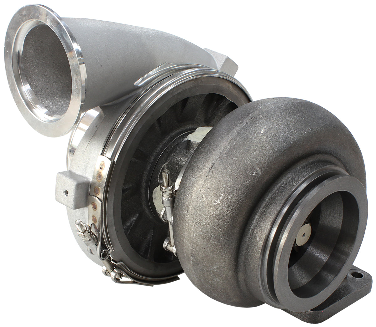 BOOSTED 7675 T4 1.15 Turbocharger 1120HP, Natural Cast Finish   External Wastegate, T4 Twin Entry Inlet Flange, V-Band Exhaust Flange