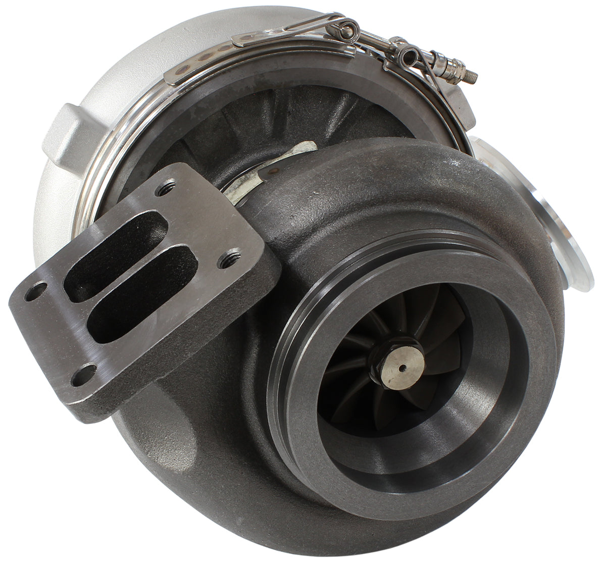 BOOSTED 7675 T4 1.15 Turbocharger 1120HP, Natural Cast Finish   External Wastegate, T4 Twin Entry Inlet Flange, V-Band Exhaust Flange