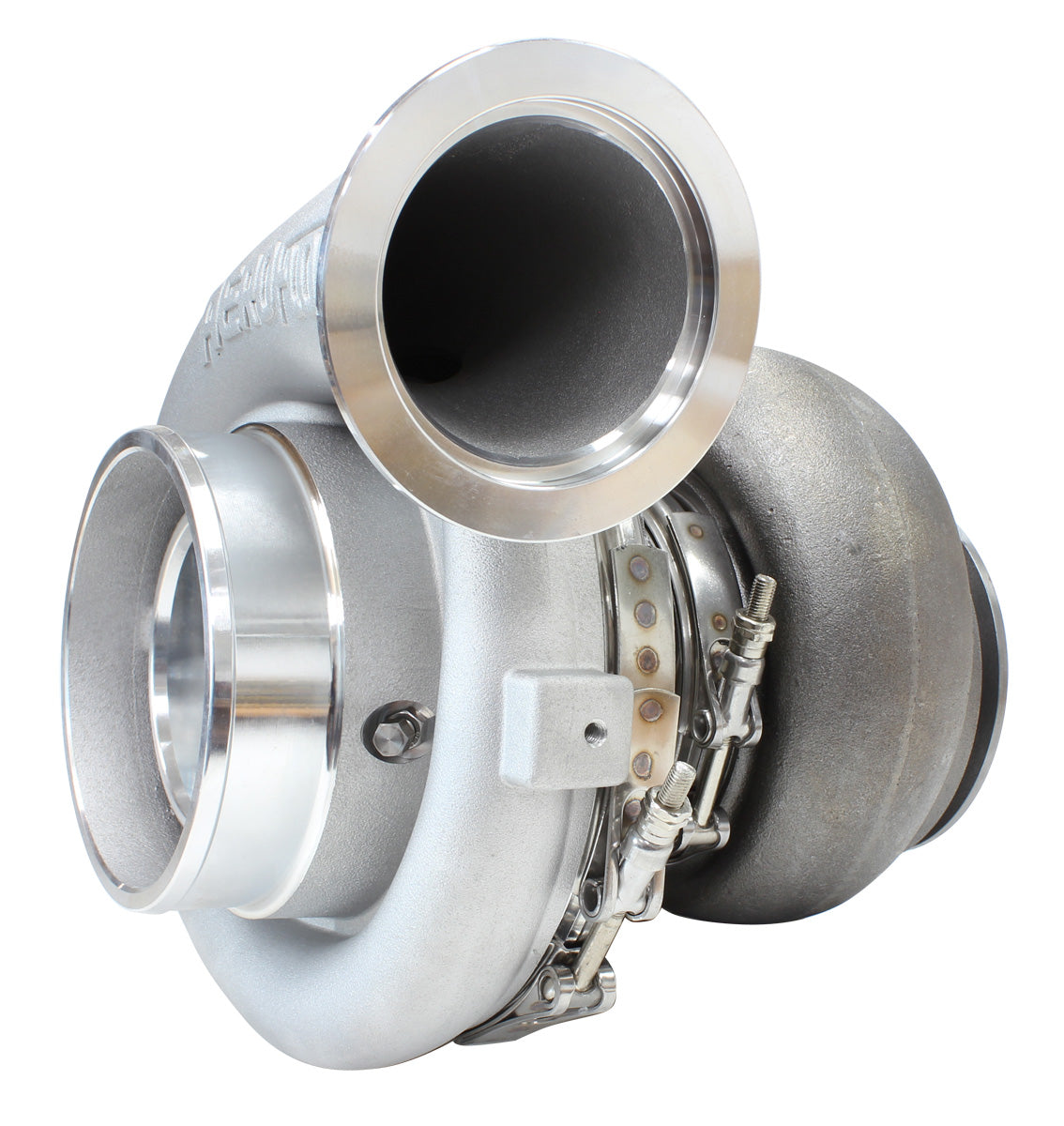 BOOSTED 8077 T4 1.15 Turbocharger 1250HP, Natural Cast Finish   External Wastegate, T4 Twin Entry Inlet Flange, V-Band Exhaust Flange