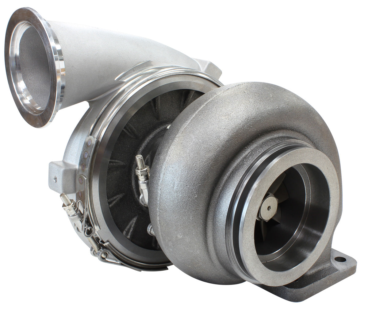 BOOSTED 8077 T4 1.15 Turbocharger 1250HP, Natural Cast Finish   External Wastegate, T4 Twin Entry Inlet Flange, V-Band Exhaust Flange