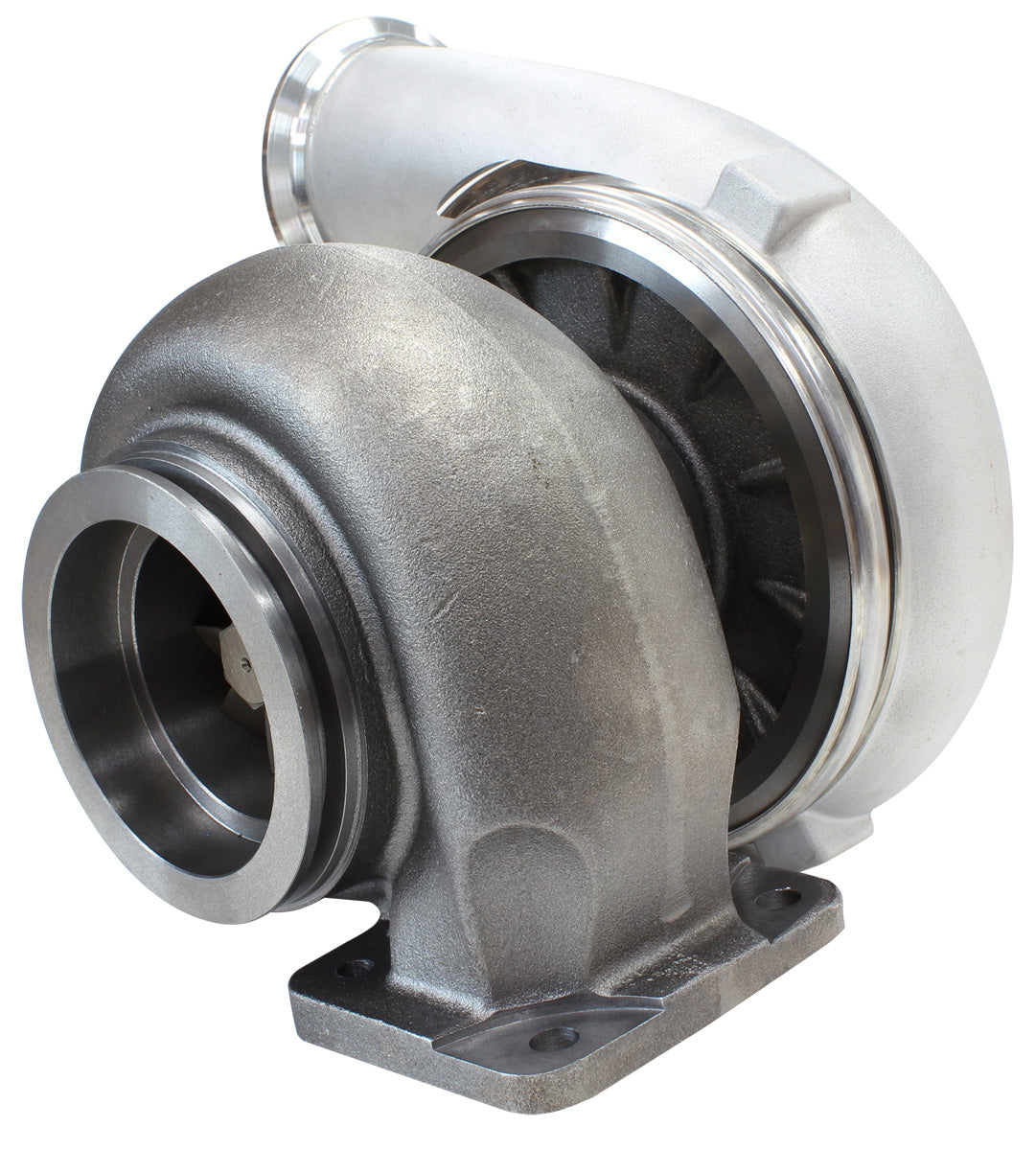 BOOSTED 8077 T4 1.15 Turbocharger 1250HP, Natural Cast Finish   External Wastegate, T4 Twin Entry Inlet Flange, V-Band Exhaust Flange