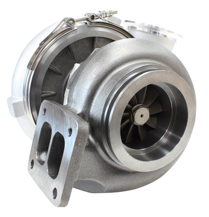 BOOSTED 8077 T4 1.15 Turbocharger 1250HP, Natural Cast Finish   External Wastegate, T4 Twin Entry Inlet Flange, V-Band Exhaust Flange