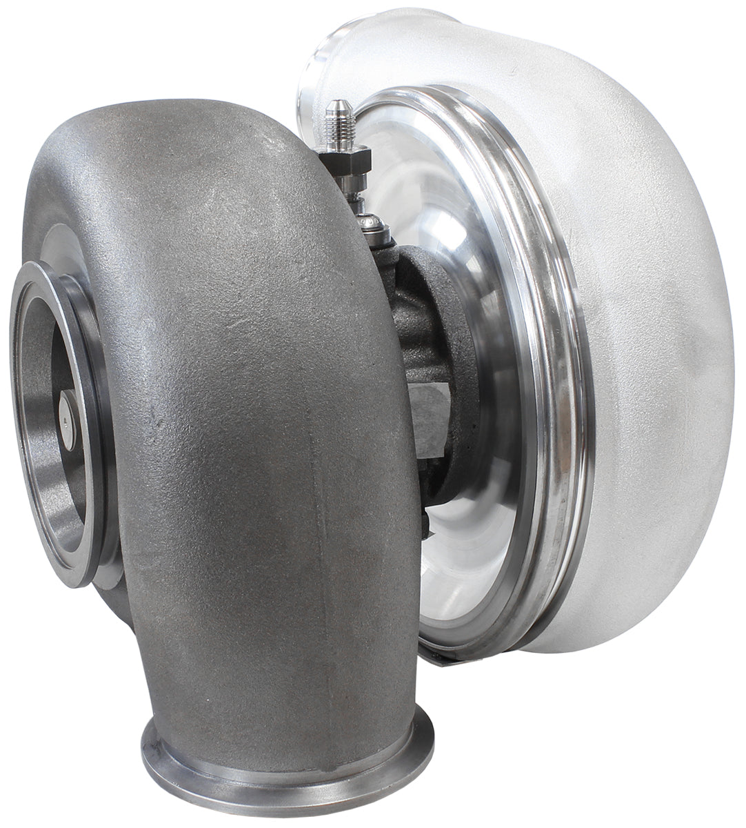 BOOSTED 7375 V-Band 1.15 Turbocharger 1200HP, Natural Cast Finish   External Wastegate, V-Band Inlet & Exhaust Flanges
