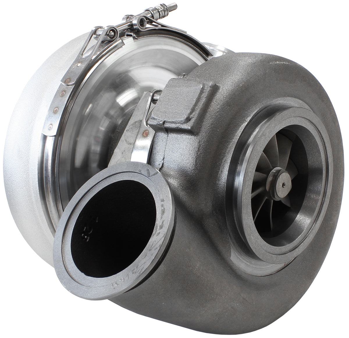 BOOSTED 7375 V-Band 1.15 Turbocharger 1200HP, Natural Cast Finish   External Wastegate, V-Band Inlet & Exhaust Flanges