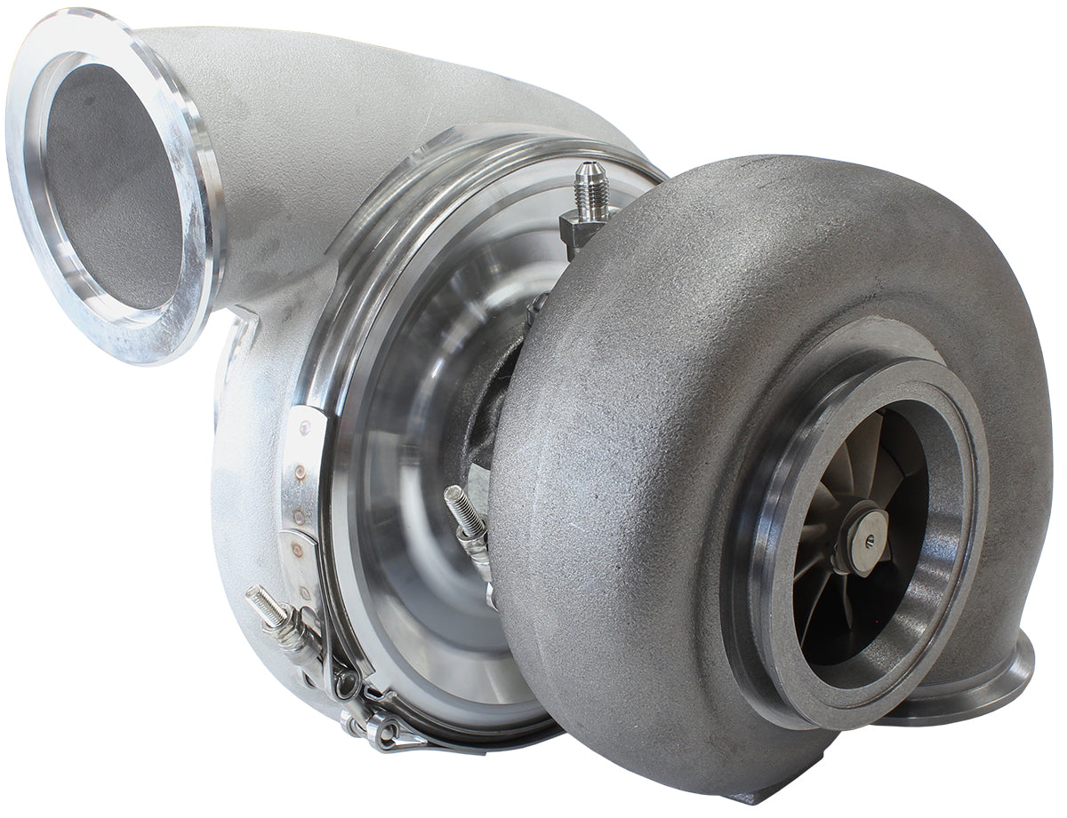 BOOSTED 7975 V-Band 1.15 Turbocharger 1450HP, Natural Cast Finish   External Wastegate, V-Band Inlet & Exhaust Flanges