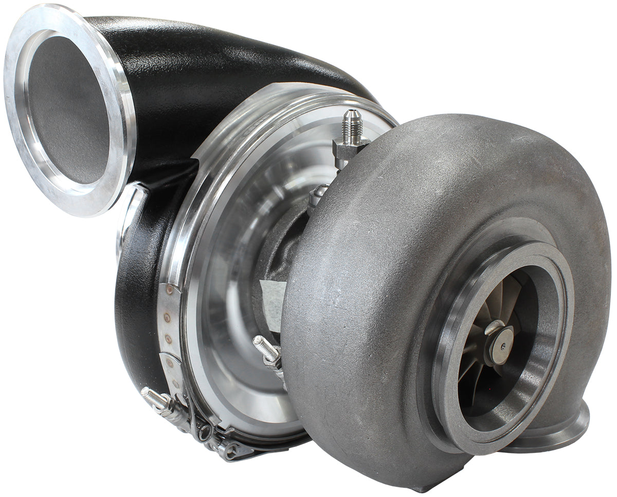 BOOSTED 7975 V-Band 1.28 Turbocharger 1450HP, Hi Temp Black Finish   External Wastegate, V-Band Inlet & Exhaust Flanges