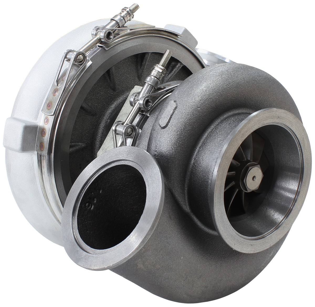 BOOSTED 7675 V-Band 1.16 Turbocharger 1120HP, Natural Cast Finish   External Wastegate, V-Band Inlet & Exhaust Flanges