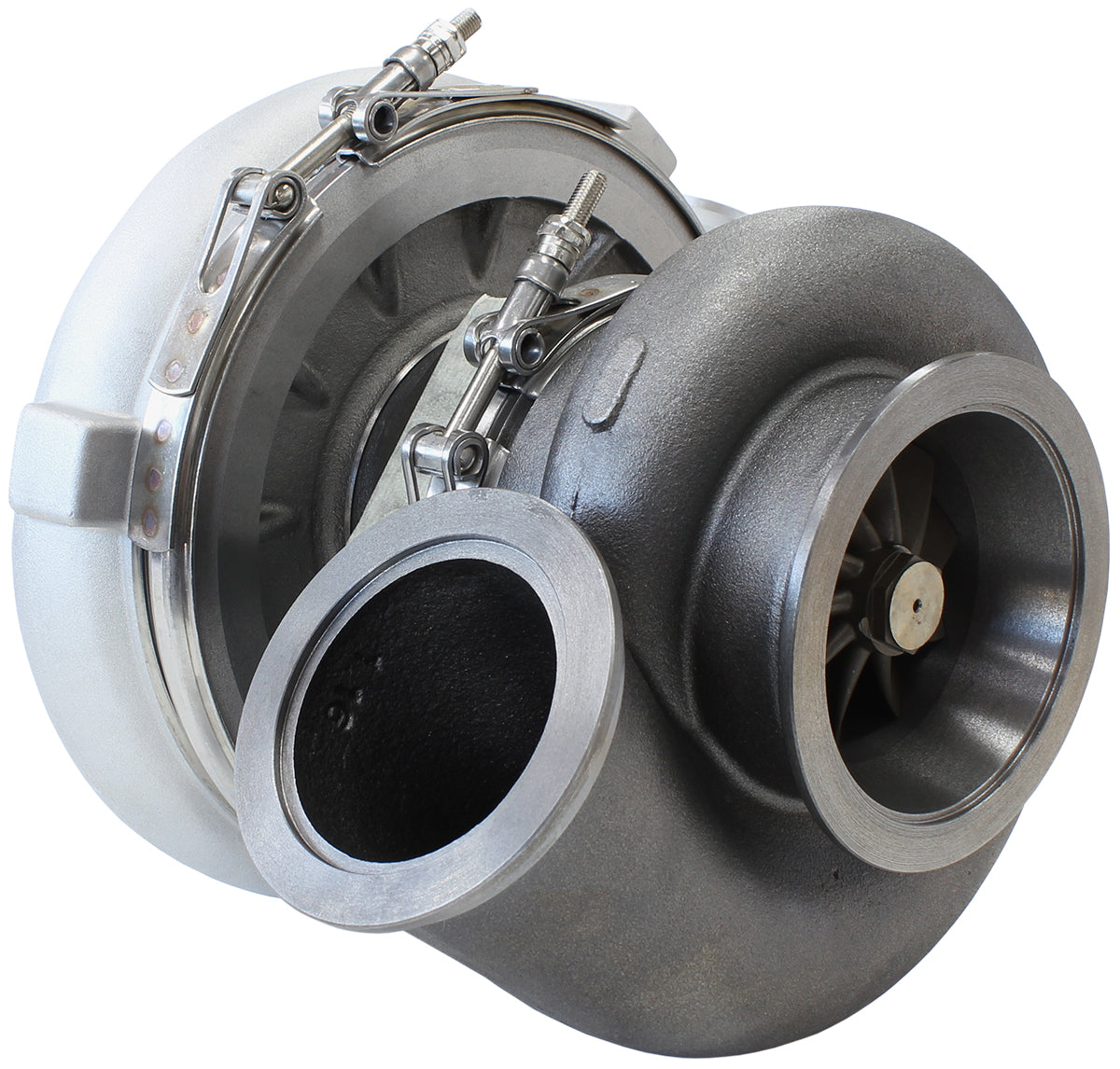 BOOSTED 7075 V-Band 1.16 Turbocharger 950HP, Natural Cast Finish   External Wastegate, V-Band Inlet & Exhaust Flanges