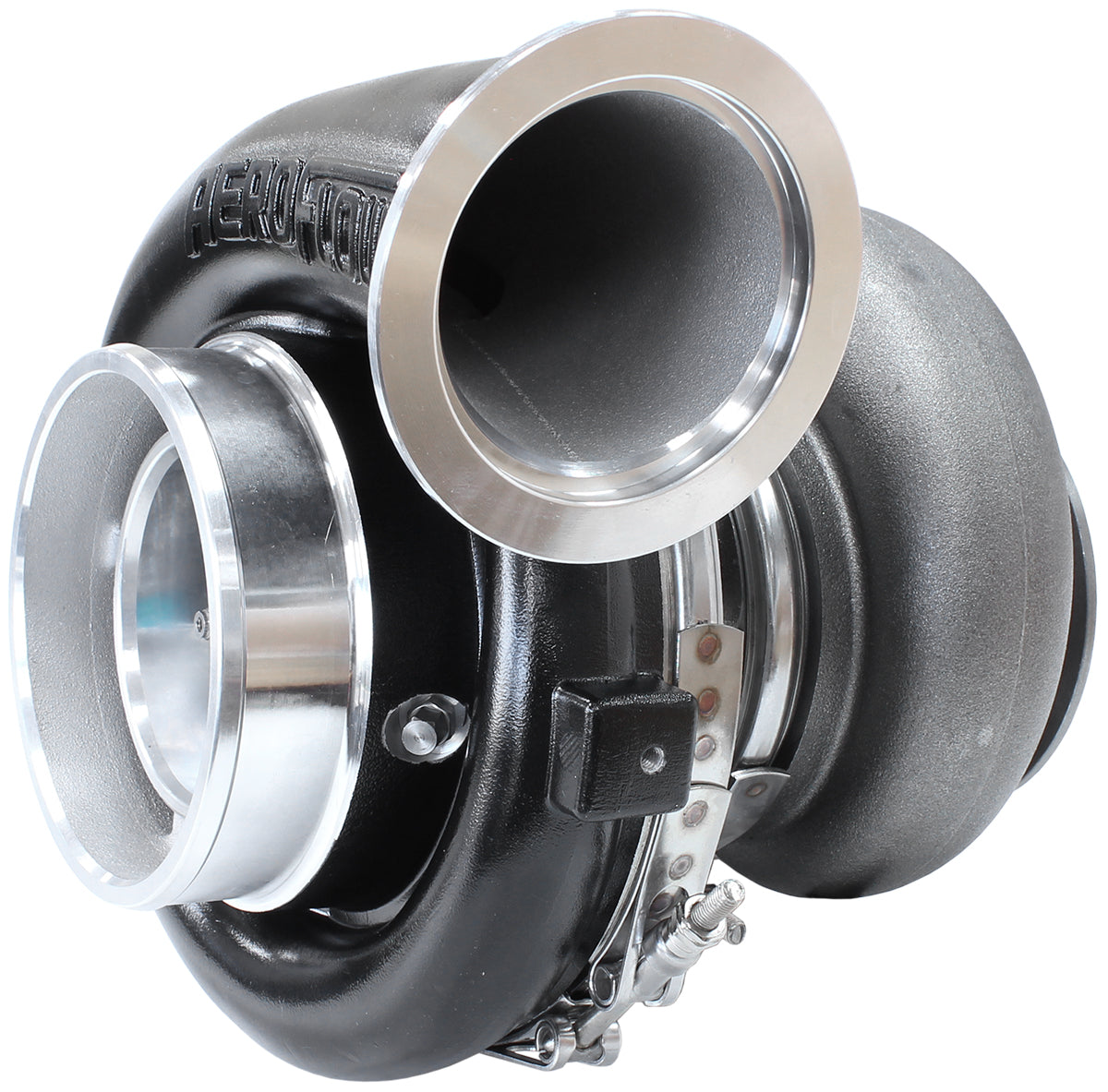 BOOSTED 8077 V-Band 1.16 Turbocharger 1250HP, Hi Temp Black Finish   External Wastegate, V-Band Inlet & Exhaust Flanges