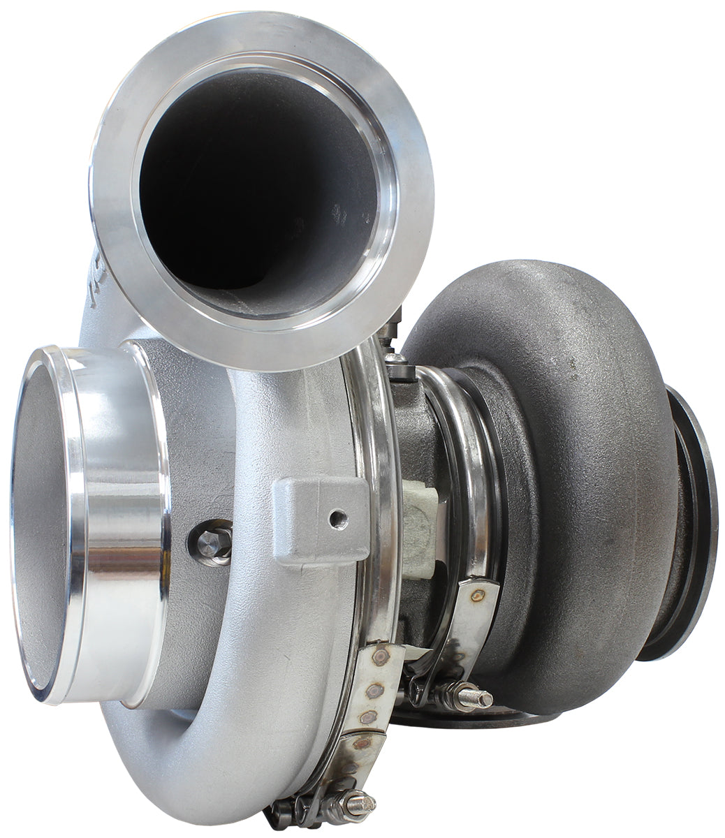 BOOSTED 8077 V-Band 1.16 Turbocharger 1250HP, Natural Cast Finish   External Wastegate, V-Band Inlet & Exhaust Flanges