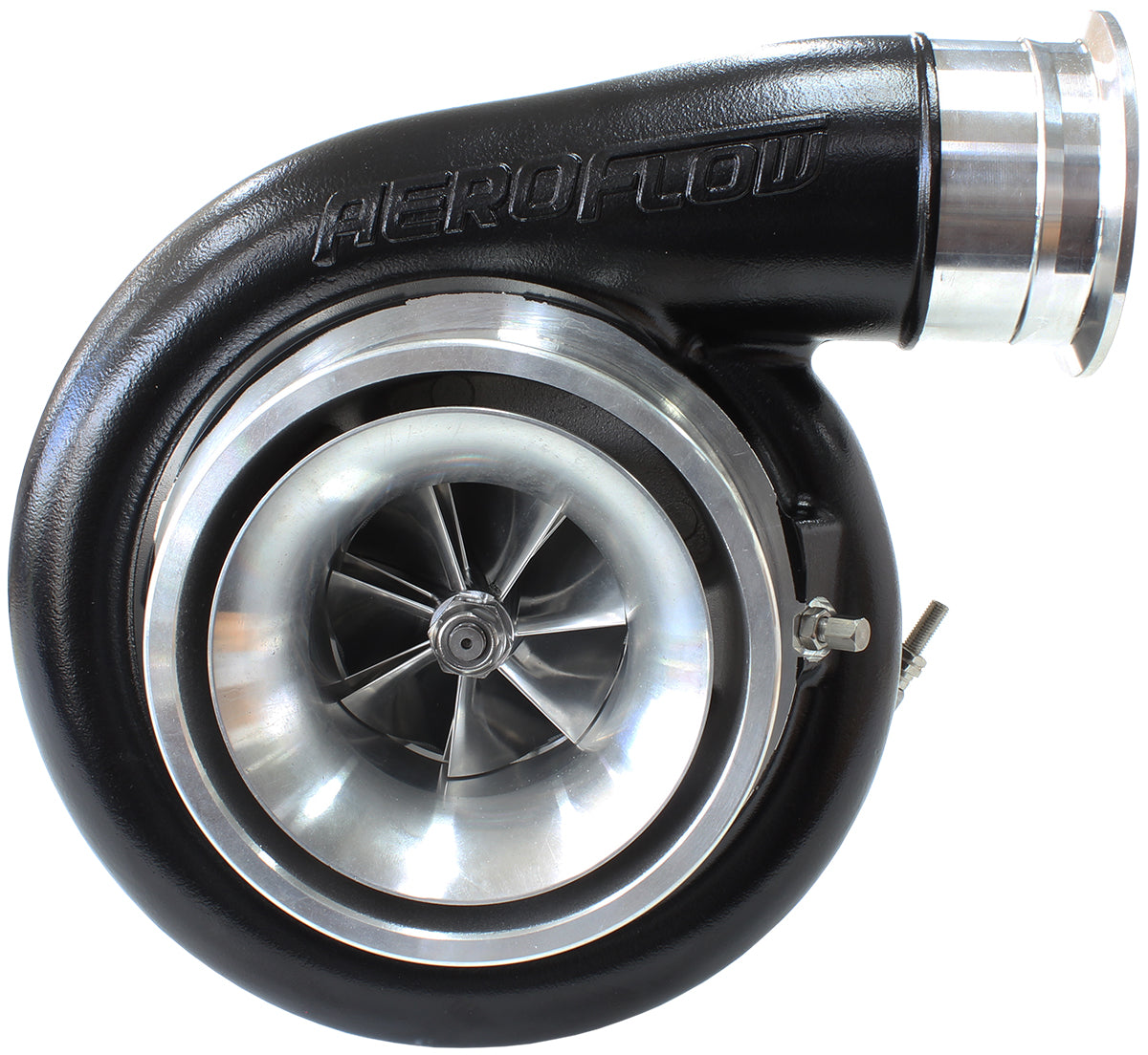 BOOSTED 7575 T4 1.10 Turbocharger 1050HP, Hi Temp Black Finish   External Wastegate, T4 Twin Entry Inlet Flange, V-Band Exhaust Flange
