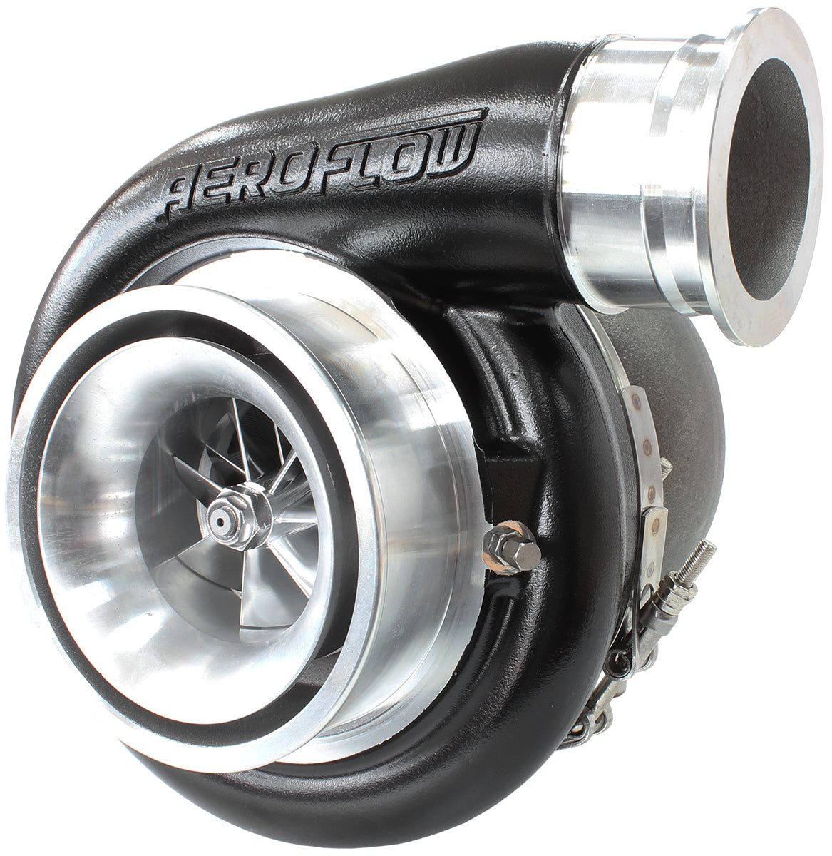 BOOSTED 7575 T4 1.10 Turbocharger 1050HP, Hi Temp Black Finish   External Wastegate, T4 Twin Entry Inlet Flange, V-Band Exhaust Flange