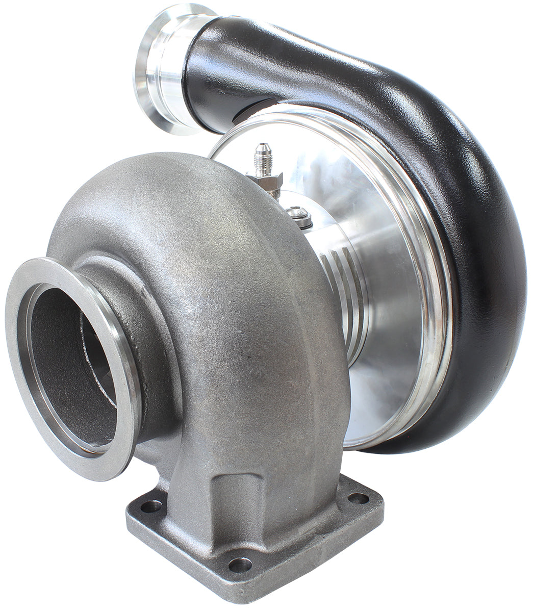 BOOSTED 7575 T4 1.10 Turbocharger 1050HP, Hi Temp Black Finish   External Wastegate, T4 Twin Entry Inlet Flange, V-Band Exhaust Flange
