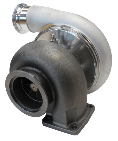 BOOSTED 7575 T4 1.10 Turbocharger 1050HP, Natural Cast Finish   External Wastegate, T4 Twin Entry Inlet Flange, V-Band Exhaust Flange