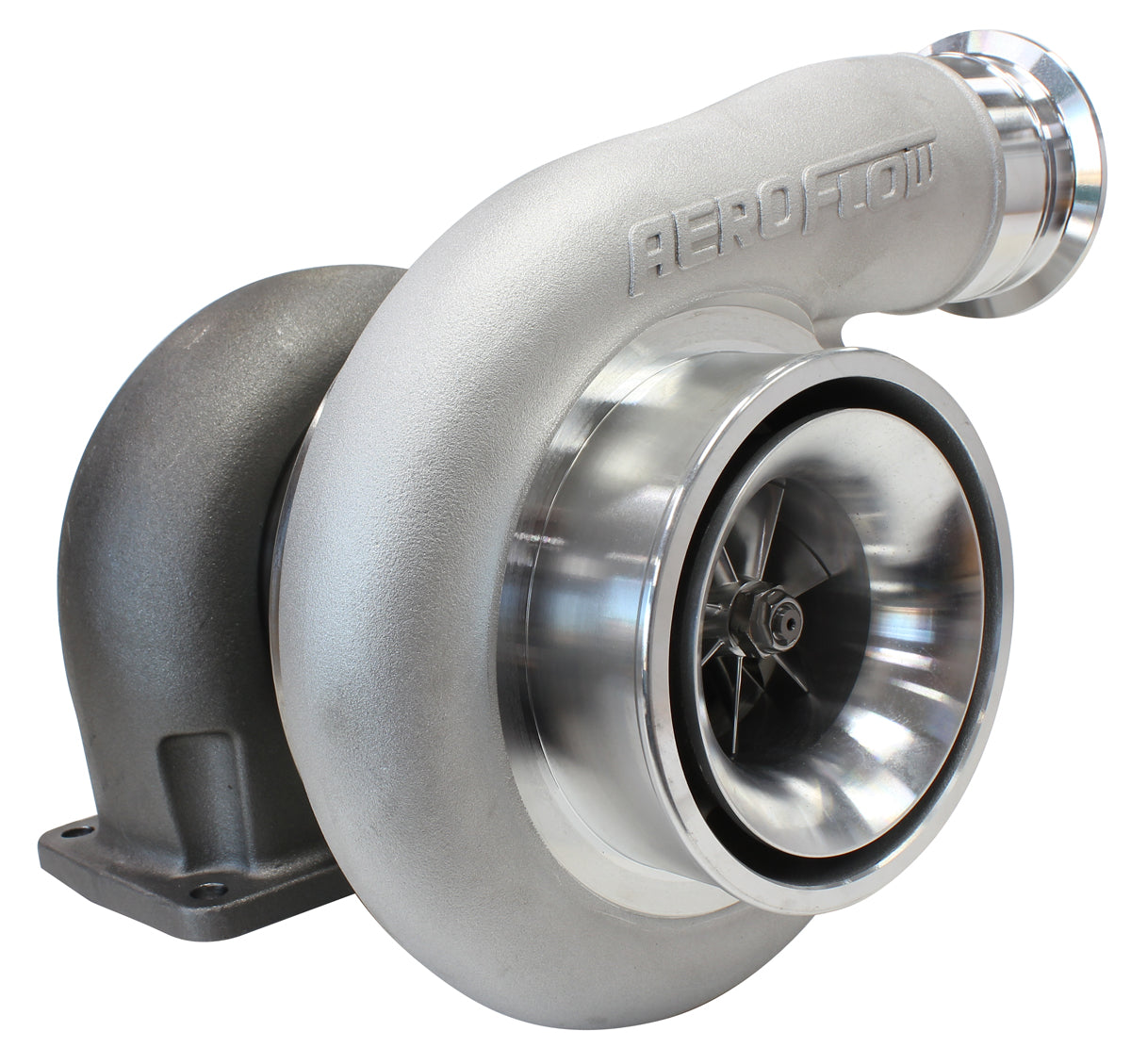 BOOSTED 7575 T4 1.10 Turbocharger 1050HP, Natural Cast Finish   External Wastegate, T4 Twin Entry Inlet Flange, V-Band Exhaust Flange