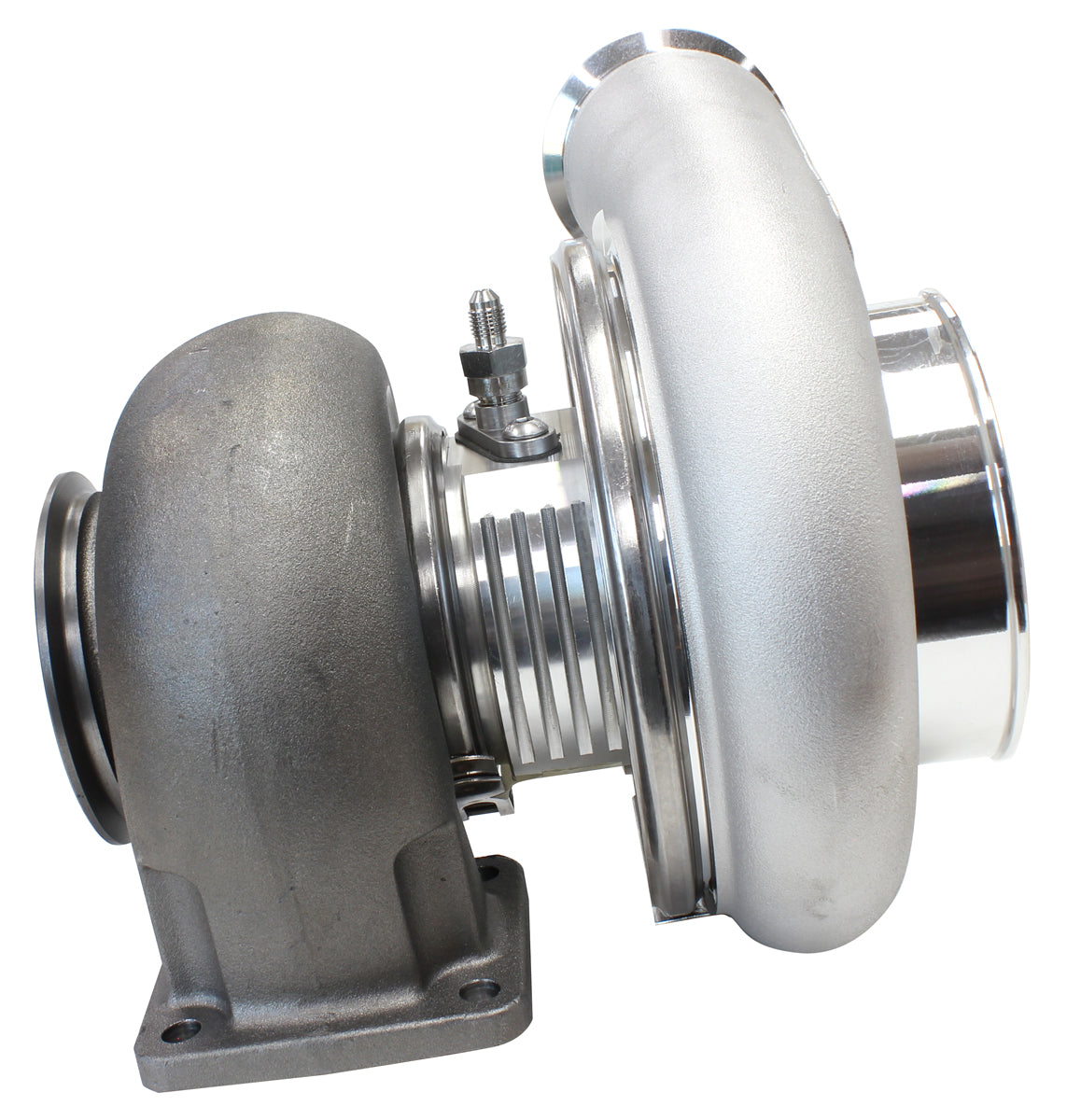 BOOSTED 7575 T4 1.10 Turbocharger 1050HP, Natural Cast Finish   External Wastegate, T4 Twin Entry Inlet Flange, V-Band Exhaust Flange