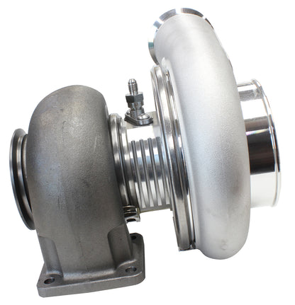 BOOSTED 7575 T4 1.10 Turbocharger 1050HP, Natural Cast Finish   External Wastegate, T4 Twin Entry Inlet Flange, V-Band Exhaust Flange