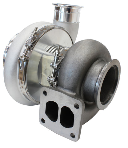 BOOSTED 7575 T4 1.10 Turbocharger 1050HP, Natural Cast Finish   External Wastegate, T4 Twin Entry Inlet Flange, V-Band Exhaust Flange