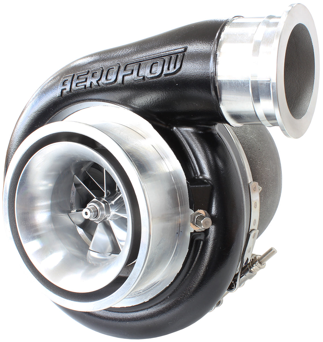 BOOSTED 8075 T4 1.10 Turbocharger 1250HP, Hi Temp Black Finish   External Wastegate, T4 Twin Entry Inlet Flange, V-Band Exhaust Flange