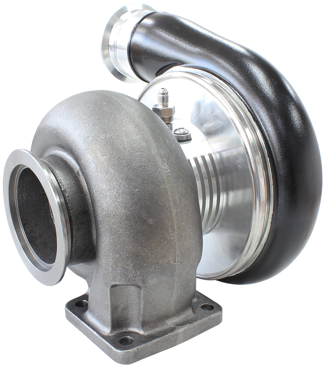 BOOSTED 8075 T4 1.10 Turbocharger 1250HP, Hi Temp Black Finish   External Wastegate, T4 Twin Entry Inlet Flange, V-Band Exhaust Flange